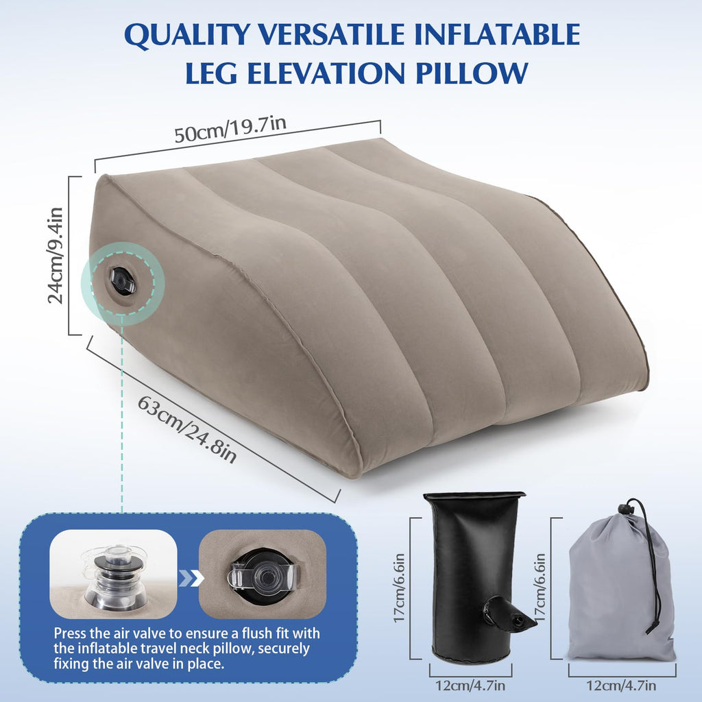 Stickermask Wedge Pillow for Sleeping - Inflatable Leg Elevation Pillow for Swelling, Circulation, Leg & Back Pain Relief, Leg Elevating Pillow, Leg Pillow for Post-Surgery, Hip, Foot, Ankle Recovery