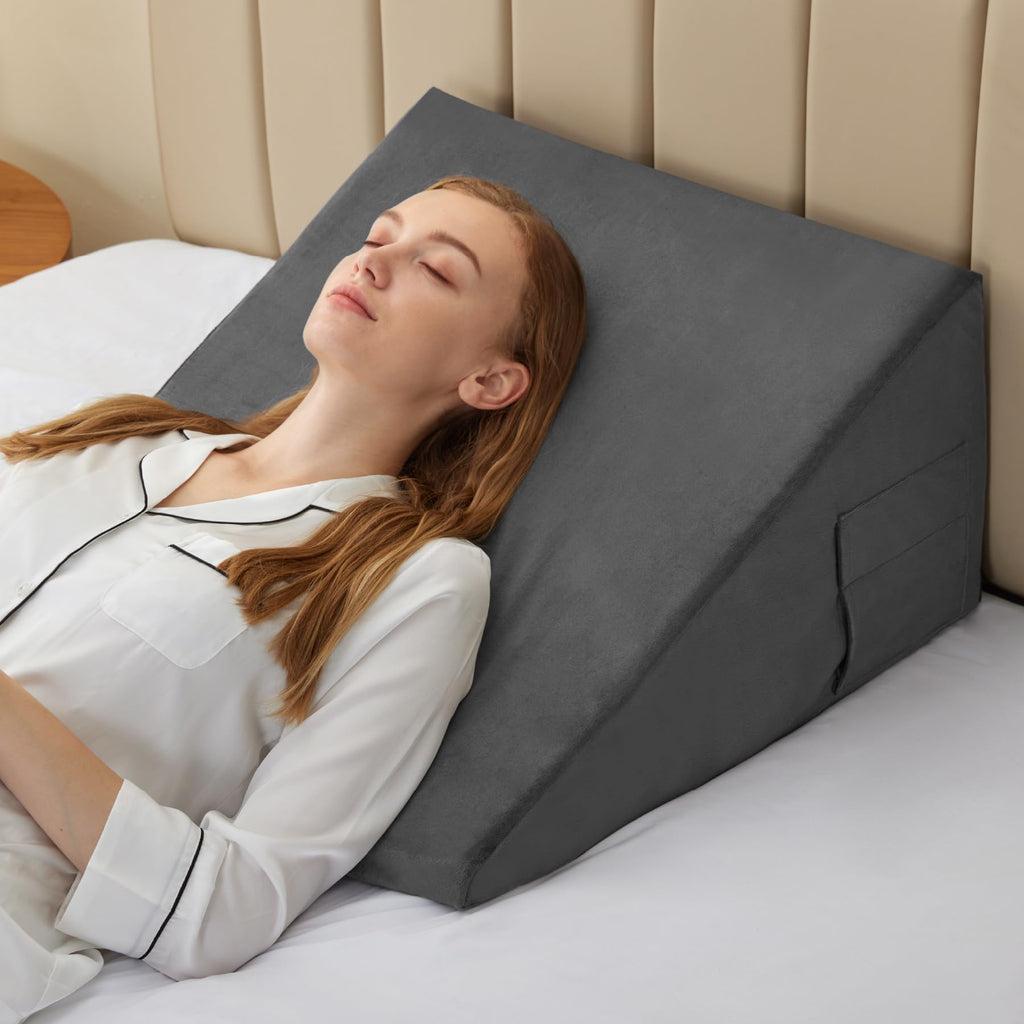 Bedluxe Bed Wedge Pillow for Sleeping, 12 Inch Memory Foam Wedge Pillow Post Surgery, Triangle Pillow Wedge, Elevated Support Pillows for Sleeping, Acid Reflux & Snoring - Removable Washable Cover