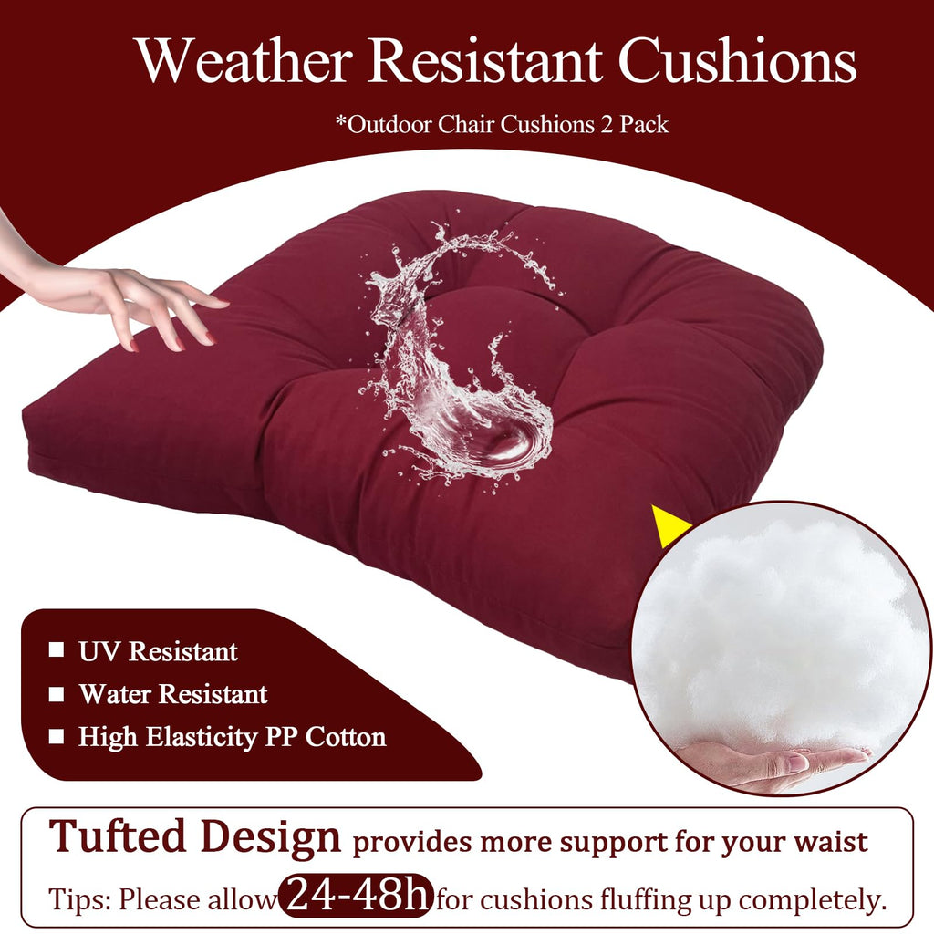 MTMR Outdoor Chair Cushions Set of 2, Water-Repellent 19”X19” Patio Chair Cushions with High Elasticity PP Cotton, No Fading Tufted Patio Furniture Cushions, Thick Seat Cushions for Outdoor Furniture