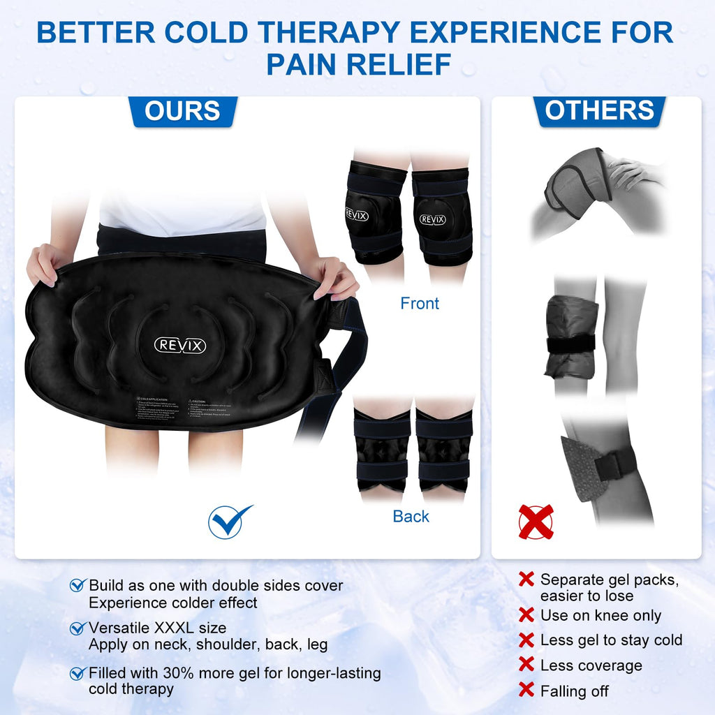 REVIX 20" XXXL Large Gel Ice Pack for Knee, Knee Ice Pack Wrap Around Entire Knee After Surgery, Pain Relief for Swelling, ACL, Knee Replacement Surgery, and Meniscus Injuries, Arthritis, 2 Packs