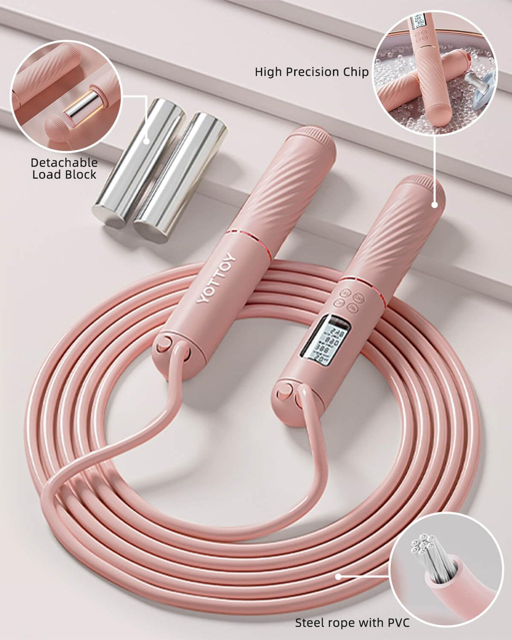 Cordless Jump Rope with Counter - Ropeless Jump Rope 2 In 1 with Large Cordless Ball-Weighted for Women with LCD Display (Pink)