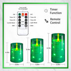 NURADA Flickering Flameless Candles: Built-in Star String Acrylic Battery Operated LED Pillar Candles with Remote and Timer for Home Party Weddings Christmas Halloween Decor -Green 3 Pack