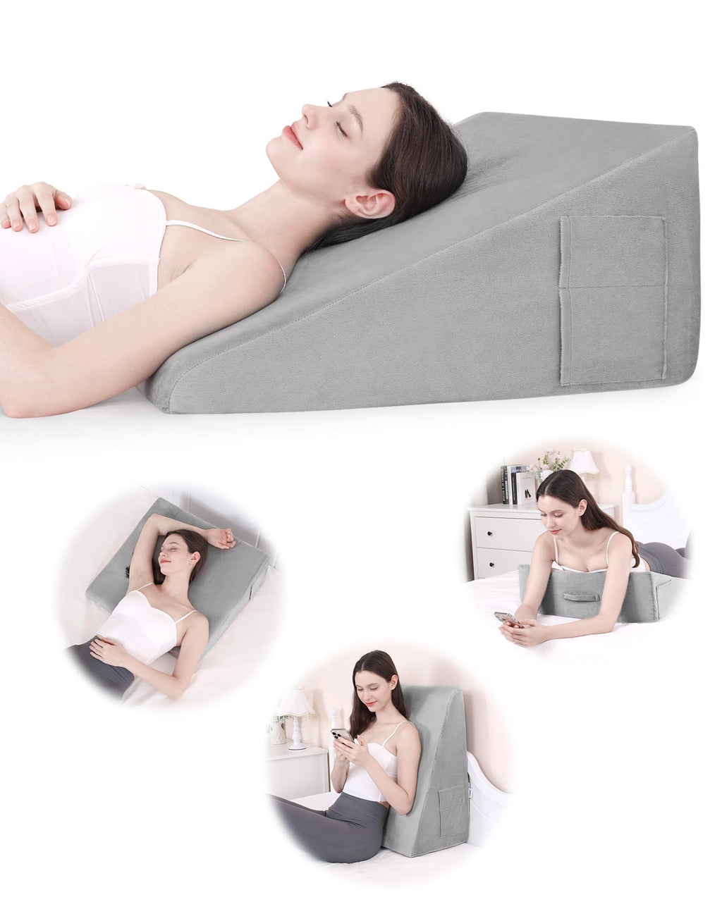 Lossey Wedge Pillow for Sleeping, 12 Inch Bed Wedge Pillo, Memory Foam Top Triangle Pillow Wedge for Head, Back, Leg with Washable Cover