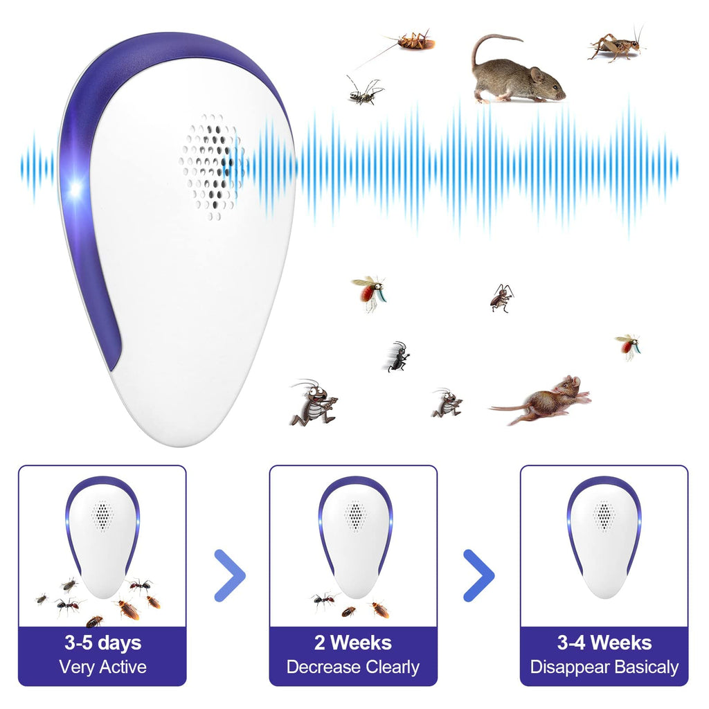 KONIGEVA Ultrasonic Pest Repeller,Pest Control Repeller,High Frequency Ultrasound Electronic Pest-Outdoor Repeller for Mosquito,Mice,Roach,Spider,Insects,Rat, Flea(6 Packs), White