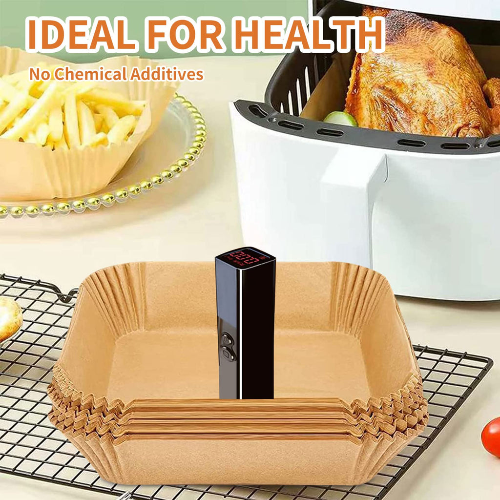 Air Fryer Disposable Paper Liner Square 9 Inch, 100PCS Large Paper Liners for 6-10QT Air fryer, Non-stick Parchment Paper for Frying, Steamer, Baking, Microwave Etc