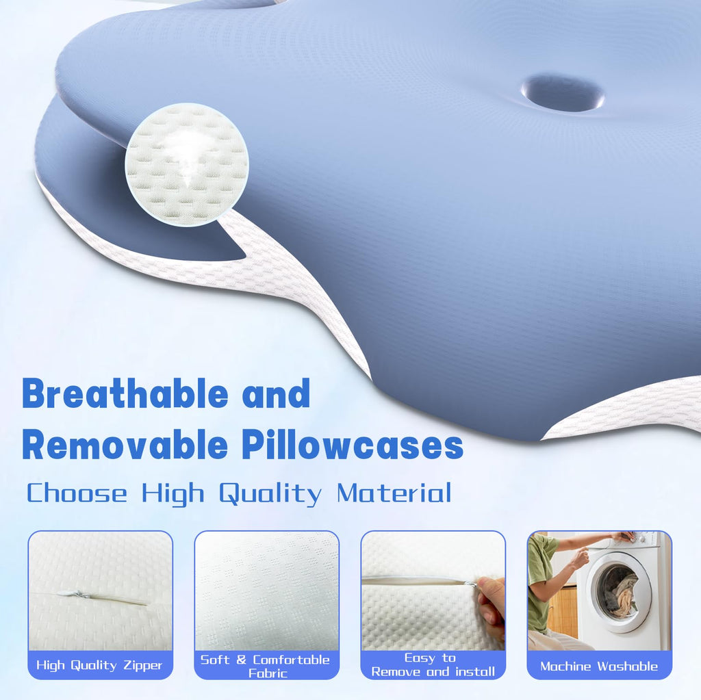 Cervical Pillow for Neck Pain Relief - Ergonomic Memory Foam Pillow with Adjustable Cooling Contour Design, Orthopedic Support for Side/Back/Stomach Sleepers, Machine-Washable Cover (Blue)