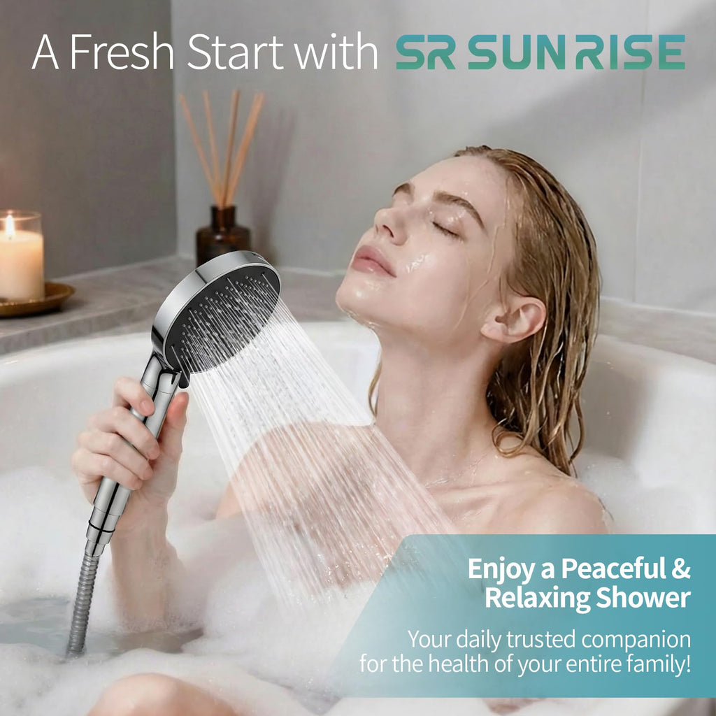 SR SUN RISE NSF Certified Filtered Shower Head with Handheld for Hard Water to Remove Chlorine High Pressure 9-Spray Setting (with Power Wash) Anti-Clog Nozzles (1 Filter, Chrome Silver)