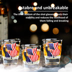 RWSEFK Trump Shot Glass - 4Pc Set with Assassination Picture & Fist Pump, Perfect for Political Enthusiasts, Collectible for Trump 2024 - Holds 1.70 oz, Exclusive Limited Edition Design