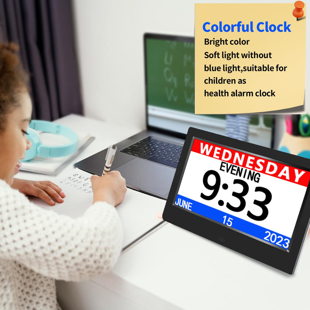 AINFTIME Digital Clock with Date and Day of Week for Elderly-12 Alarms Medication Reminder Dementia Alzheimers Clock Calendar with Extra Large Display (10.1 inch Black)