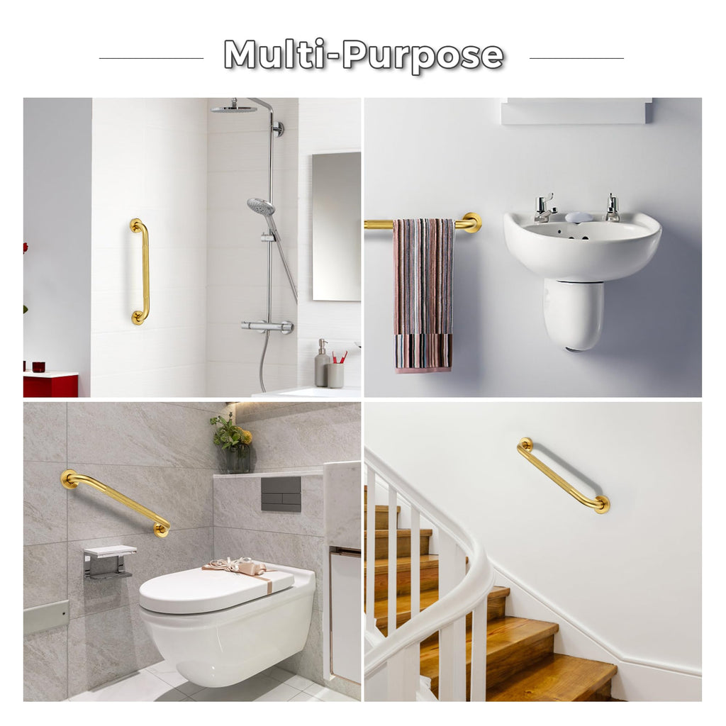 Grab Bars for Shower, 2 Pack 16-Inch Anti Slip Shower Handles for Elderly, Safety Shower Grab Bar, Stainless Steel Handicap Grab Bars for Bathroom,Toilet (Gold, 1" Diameter)