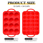 AOTASO Regular 12 Cup and Mini 24 Cup Nonstick Cupcake Pan Set Silicone Muffin Pan for Baking Silicone Cupcake Mold with Metal Reinforced Frame BPA Free (2 Pcs, Red)