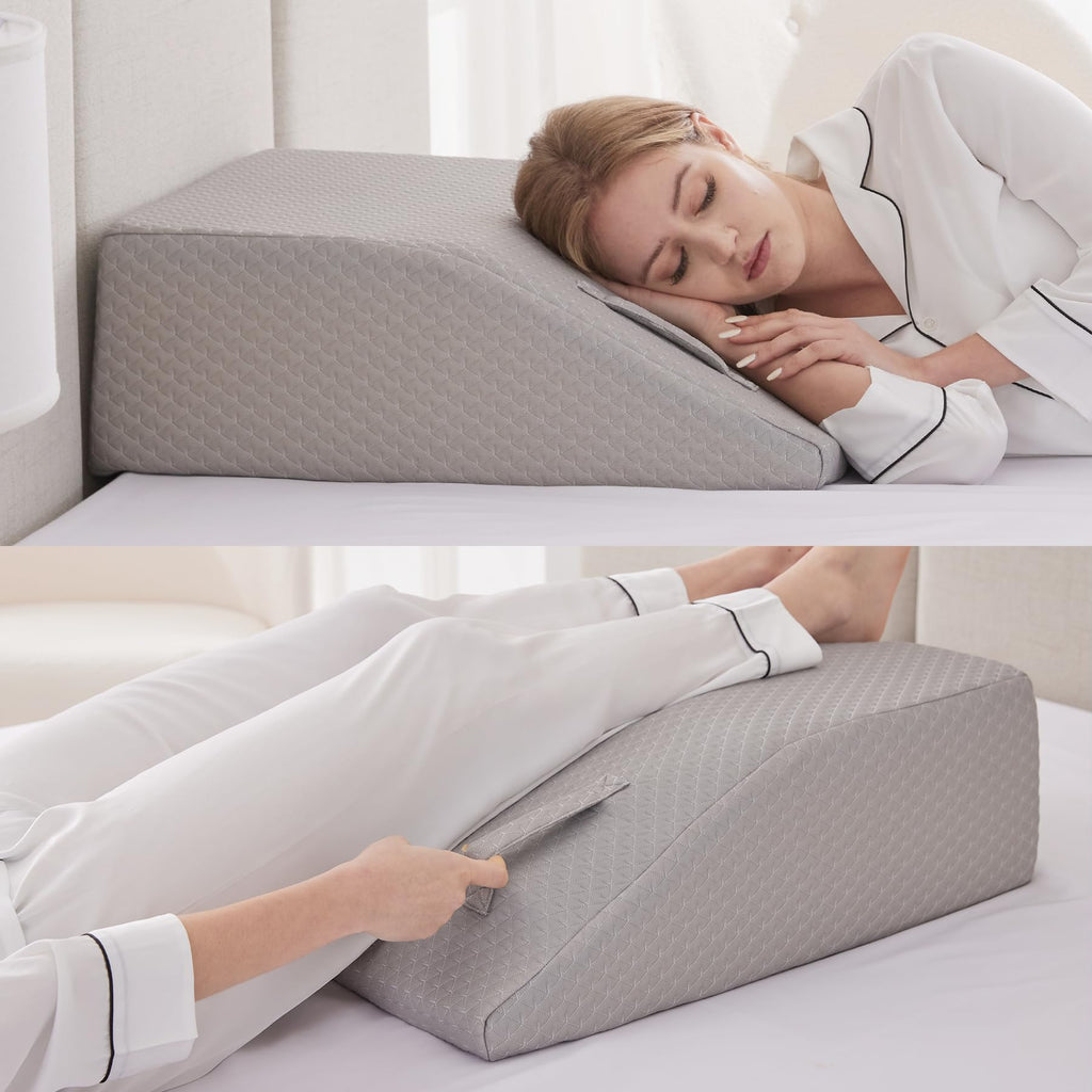 Ruqmuis Leg Elevation Pillow for After Surgery, 10inch Foam Leg Elevating Pillow for Swelling and Blood Circulation, Leg Wedge Pillow for Sleeping, Knee Pillow for Knee Hip Ankle Pain Relief, Grey