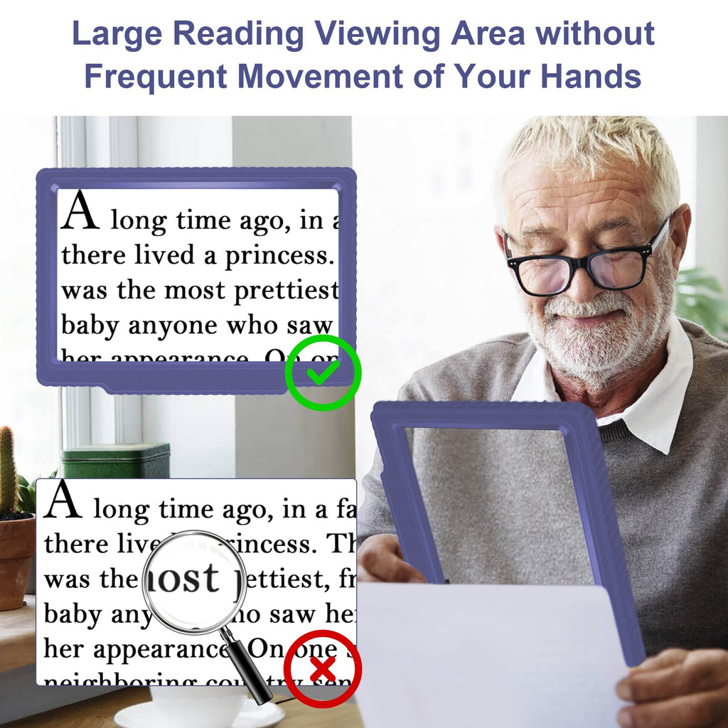 MOLEBE 5x Large Page Magnifying Glass for Reading, Full-Page Viewing Area Magnifier Handheld Lightweight Magnifier for Reading Seniors and Low Vision Person Blue