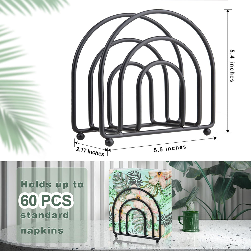 ROLHABIK Metal Napkin Holder for Table - No Assembly Matte Black Paper Napkin Holders for Kitchen, Compact Design Cocktail Napkins Hoder Dispenser for Home Countertop, Restaurant & Outdoor Use