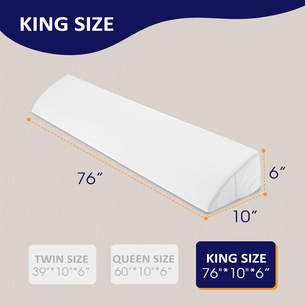 downluxe King Size Bed Wedge Pillow for Headboard - Headboard Pillow King Bed, Mattress Gap Filler to Close The Gap(0-6") Between Mattress and Headboard or Wall, White(76"x10"x6")