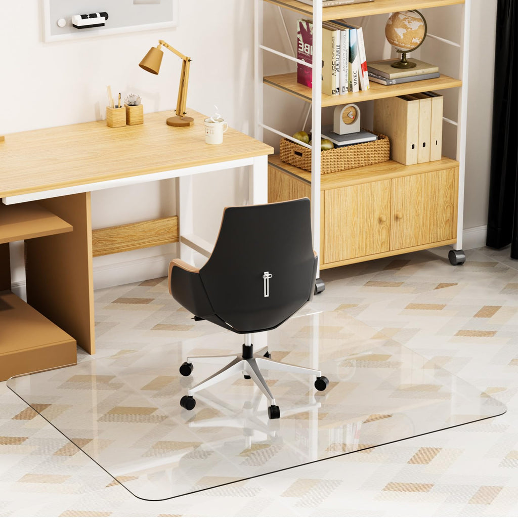 Tcyzest Tempered Glass Chair Mat 48" x 32",1/5" Thick for Office Desk,Rolling Chair Mat for Carpet, Odorless, Easy to Clean with 4 Non-Slip Pads for Carpet & Hardwood Floors