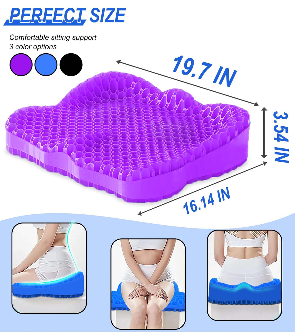 Airllantry Thicken 19.7in Seat Cushion, Gel Seat Cushion for Long Sitting–Office Chair, Wheelchair, Car Pad, Large Cooling Support Pad for Back Pain, Sciatica, Tailbone Pain Relief