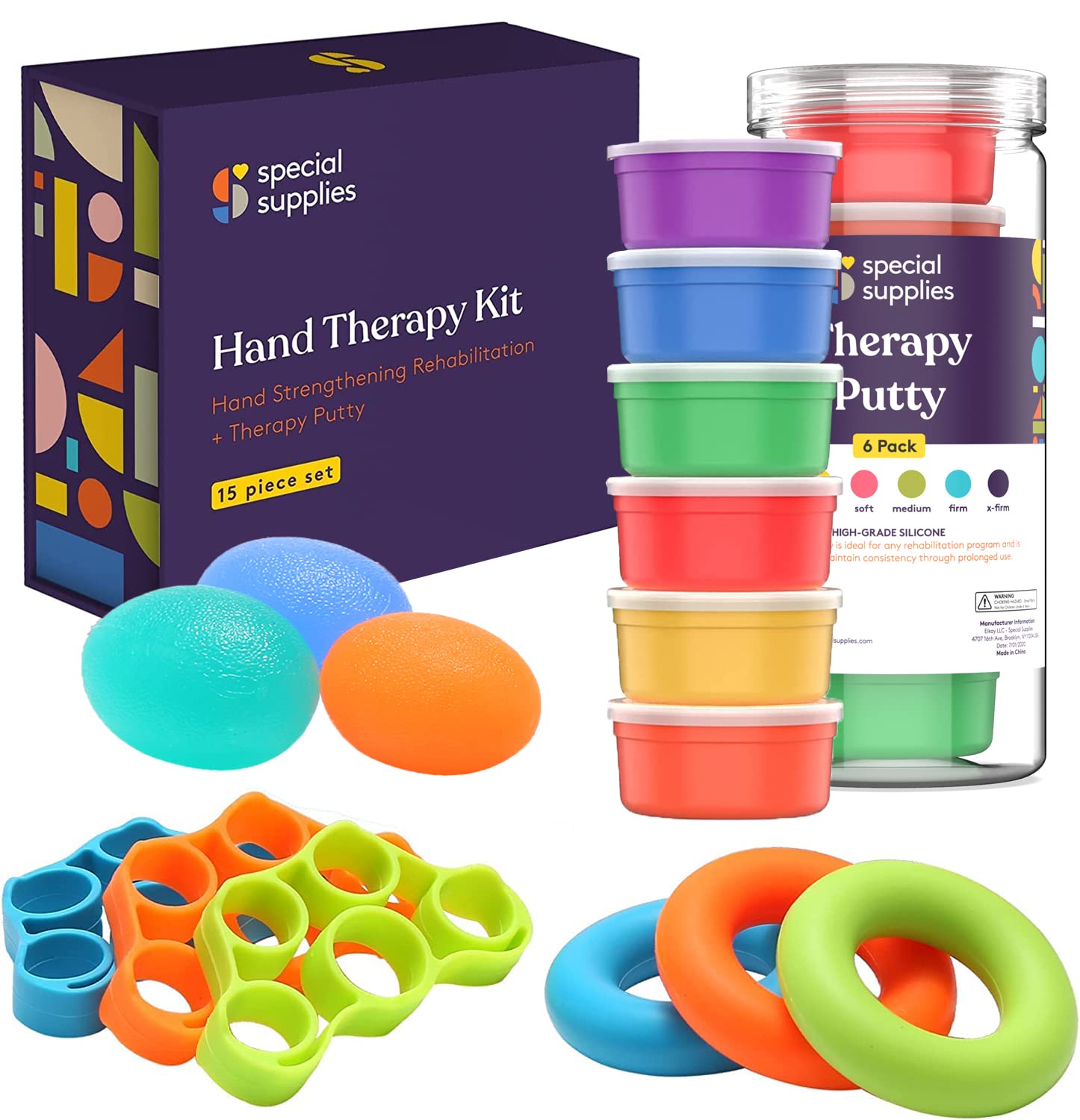 Special Supplies Physical Hand Therapy Putty Kit, Finger Exercisers, Hand Strengtheners, 15 Set Grip Strength,Dexterity, Mobility,Injury Stress Relief