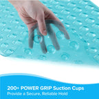 SlipX Solutions Power Grip Extra Long Bath Tub & Shower Mat 39x16, Wet Floor Non-Slip for Elderly & Kids Bathroom, 30% Longer Bathtub Mats, 200 Suction Cups, Drain Holes (1, Translucent Aqua)