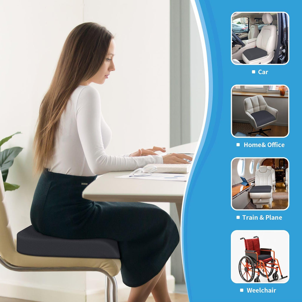 TranquilRelax Large Seat Cushion，Soft Foam Cushion for Long Sitting Hours on Office Chair, Home & Car, Non-Slip Chair Pad for Relieving Back & Sciatica & Hip & Coccyx Pain (Grey)