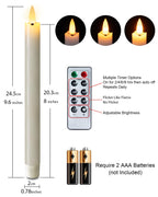 Homemory Waxy Flameless Taper Candles with Remote Timer Dimmer, LED Candlesticks Flickering, Battery Operated Window Candles, 9.6 Inches for Christmas Wedding Celebration Decor, Ivory, 6 Pcs