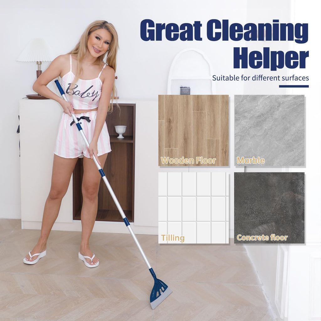 Heilo Magic Broom Sweeper Household Silicone Broom, Multifunction Squeegee with 2 Heads Brush and Scrape, Magic Broom with Extra-Long Adjustable Aluminum Handle for Floor, Glass, Tile (Ocean Blue)