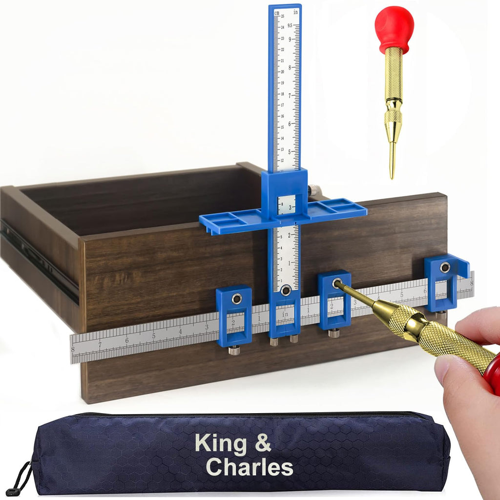 Cabinet Hardware Jig, Cabinet Handle Jig with Automatic Center Punch, Avoid Jitter Caused by Direct Drilling. Use for Handles and Pulls on Drawers/Doors, Perfect Set.