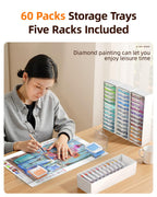 Redtwo 60pcs Diamond Painting Storage Containers Trays with Two Layers, 3-in-1 Diamond Painting Trays with Lids, Diamond Art Accessories, Diamond Art Drills Storage & Line-Up