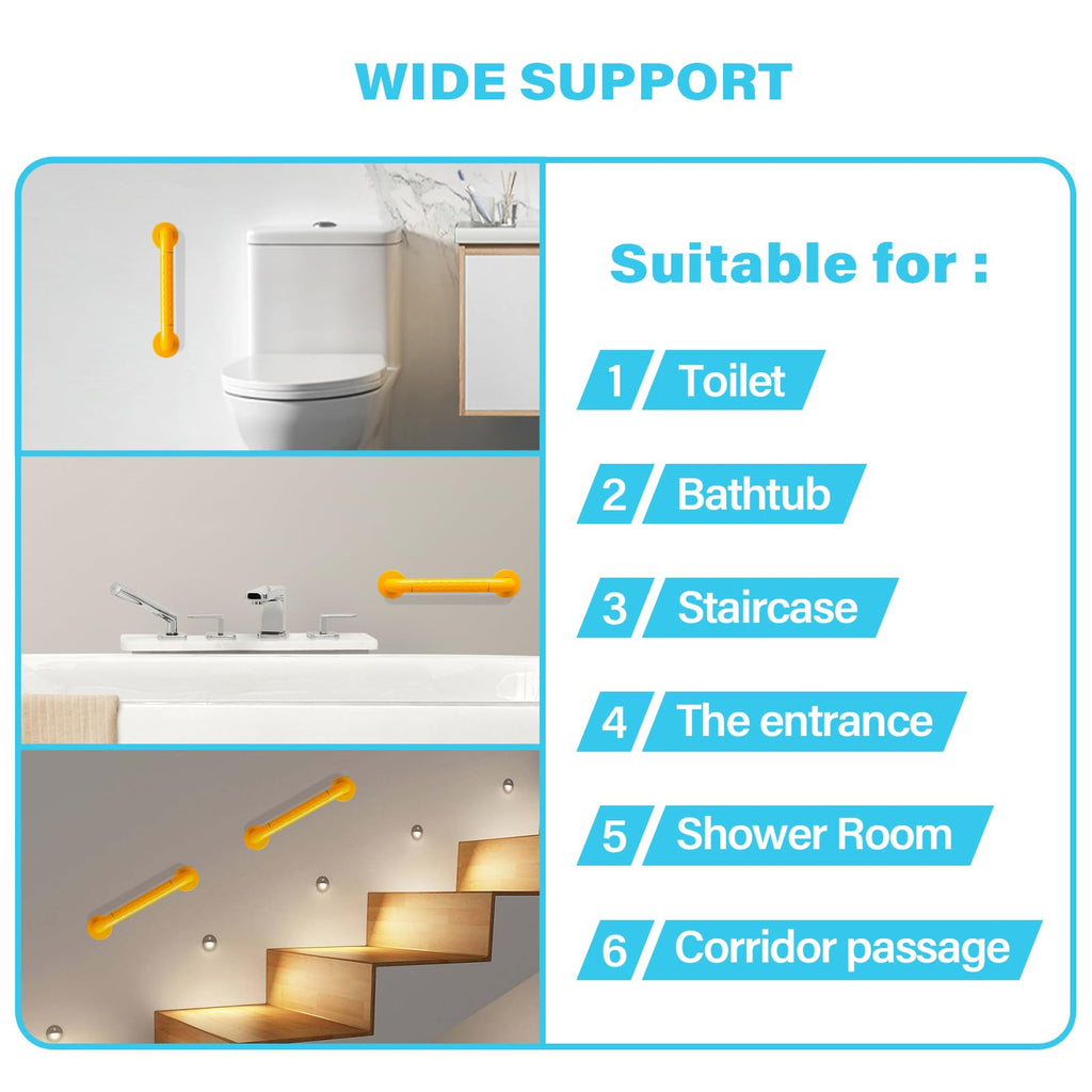 2 Pack 12 Inch Grab Bars for Bathtubs and Showers, Safety Shower Grab Bar, Shower Handle, Handicap Grab Bars, Anti Slip Shower Handles for Elderly, Noctilucent, Yellow