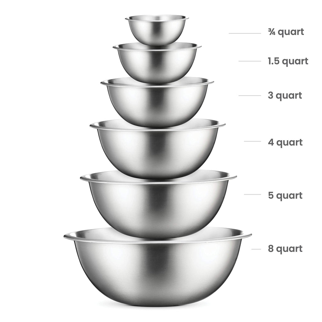 FineDine Stainless Steel Mixing Bowls Set, Dishwasher Safe, Up To 8 Quart Metal Mixing Bowls For Kitchen, Nesting, Large, Small, Big Food Prep, Cooking, Baking