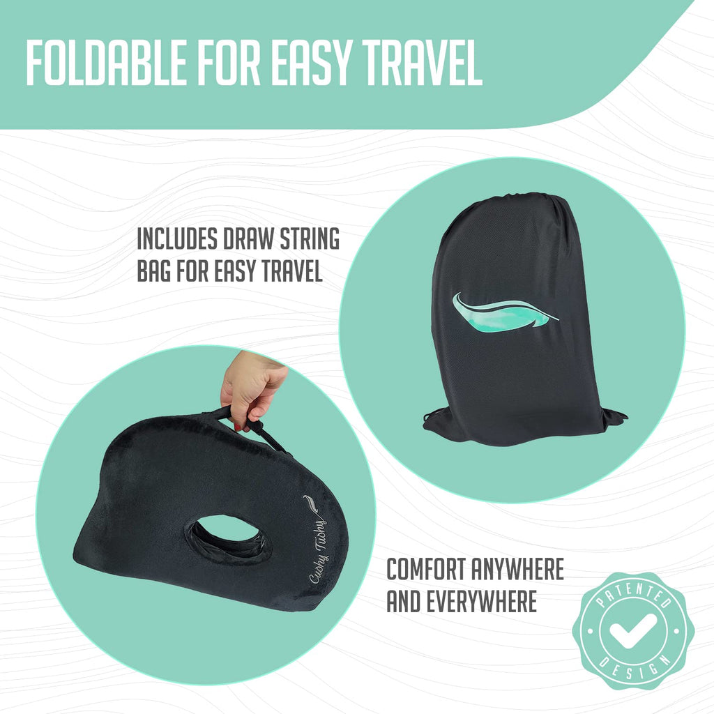 Cushy Tushy Foldable Sit Bone Seat Cushion - for Sit Bone Pain, Hip, Butt, Ischial Tuberosity, Hamstrings, and Sciatica Pain Relief - for Home, Office, and Driving…