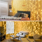 JMEXSUSS 900LED Outdoor Christmas Curtain Lights, 9.5x29.5ft Christmas Lights Plug in with Remote, Indoor Christmas Hanging String Lights for Bedroom Wedding Backdrop Wall Xmas Decor, Warm White