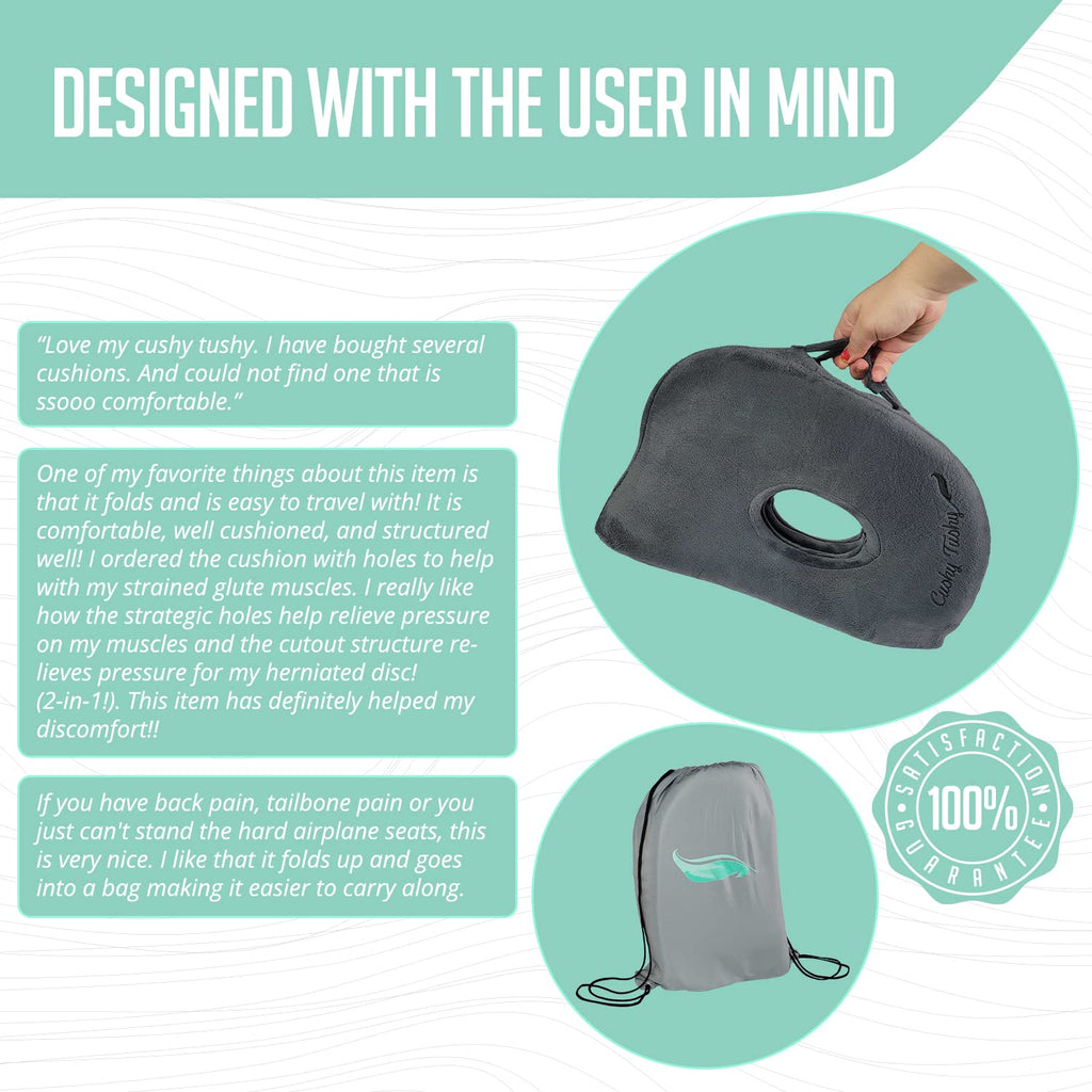 Cushy Tushy Foldable Sit Bone Seat Cushion - for Sit Bone Pain, Hip, Butt, Ischial Tuberosity, Hamstrings, and Sciatica Pain Relief - for Home, Office, and Driving…