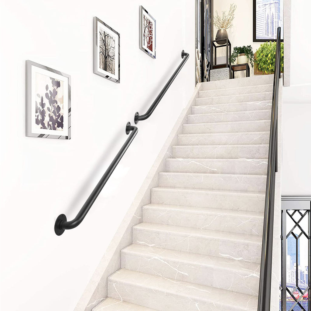 Purife 36 Inch Black No-Slip Stair Handrail Indoor, 3 FT Industrial Metal Stair Railing, Wall Mount Staircase Handrails, Outdoor Steps Railing, Deck Rails, Safety Grab Bar for Elderly & Kids
