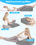 Forias 8" Leg Elevation Pillow for After Surgery, Memory Foam Leg Wedge Pillow for Back Pain Relief Leg Pillow for Swelling Post Surgery Sciatica Foot Leg Knee Ankle Elevation (Gray, 24 * 21 * 8in)
