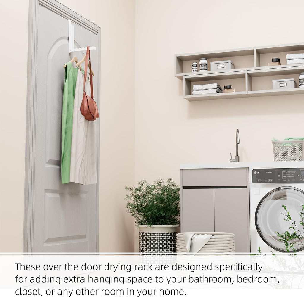 BAKON Over The Door Hanger Folding Clothes Drying Rack, Folding Hanging Coat Rack for Indoor Laundry Room Compact Small Space Foldable Portable Clothing Hanger Hook Collapsible- 2 Pack