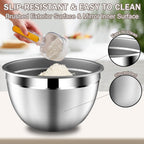 DUTZUN Stainles Steel Mixing Bowls with Lids Set, Stackable Metal Mixing Bowl with Strainer, 5-Piece - Beige