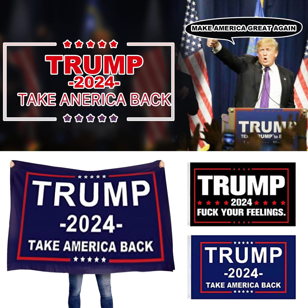 Trump 2024 Flags Fuck Biden Flag Re-Elect Trump 2024 Flag, American Flag, Keep America Great, No More Bullshit with Grommets Patriotic Outdoor Indoor Decoration, 3x5 ft, 4 Patterns