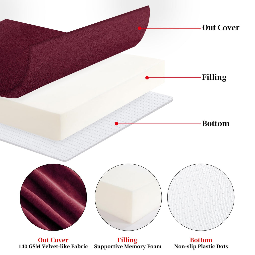 HOMBYS Memory Foam Recliner Cushion for Elderly, 4" Thickness Seat Cushion with Lumbar Support Pillow, Non-Slip & Supportive Chair Seat Cushion with Backrest, (Burgundy,13.8" Backrest)