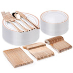 BESTVIP 150PCS Rose Gold Plastic Plate Set (25 Guests), Plastic Plates for Party Wedding Birthday, Disposable Dinnerware Set of 50 Plastic Plates, 50 Forks, 25 Spoons, 25 Knives