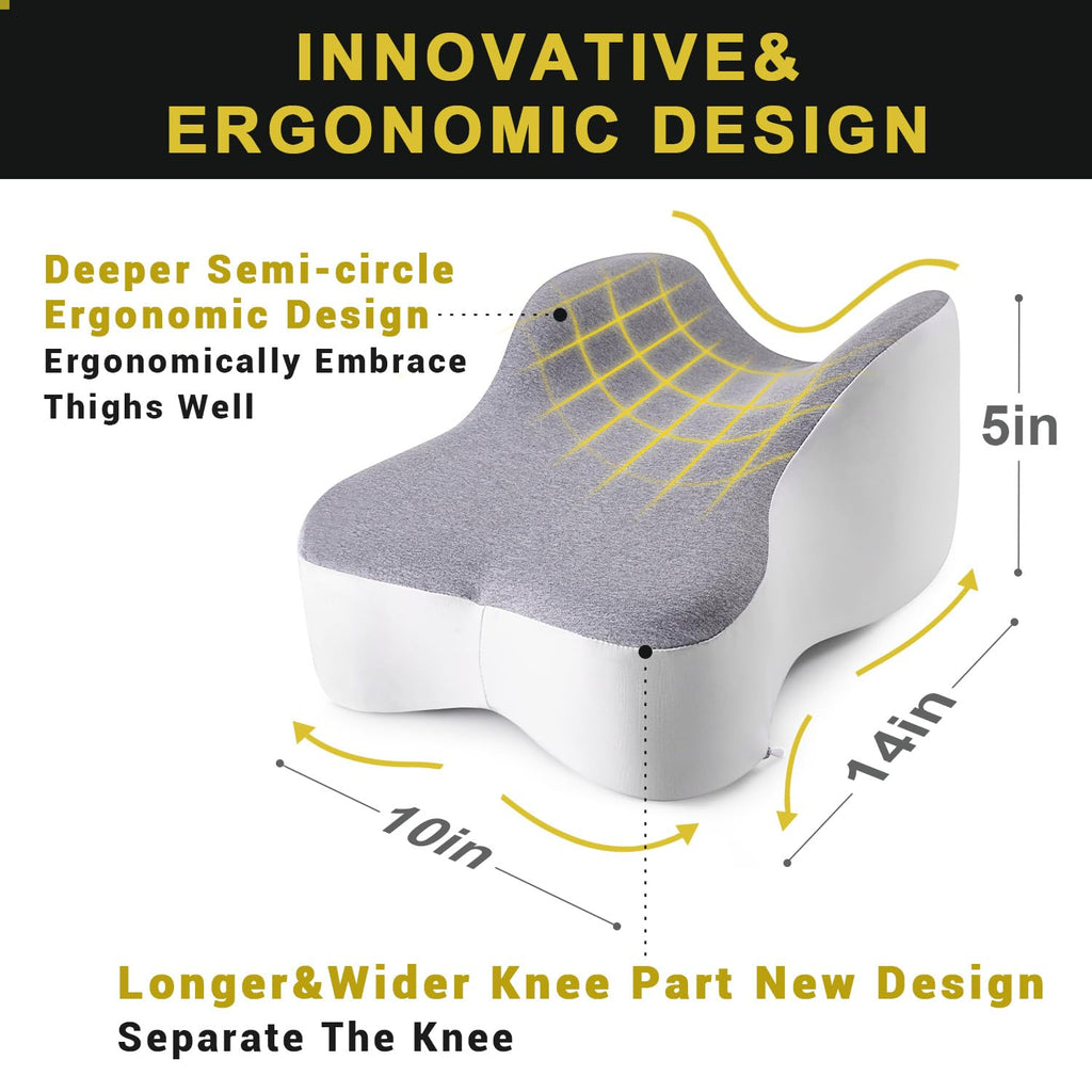 Long Knee Pillow for Side Sleeper Fully Support Thighs and Knees for Sciatica, Back, HIPS, Knees, Joints Pain Relief - Leg Pillow for Side Sleeping Between Legs Aligns Spine- Large,Gray