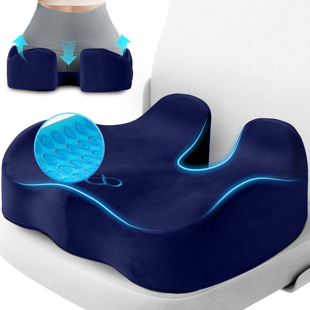 CushyOasis Seat Cushion, Chair Cushions, Office Chair Cushions, Anti-Slip Bottom & Removable Cover Tailbone Pain Relief Cushion, Memory Foam Seat Cushion, 5.28 in Thick (Blue)