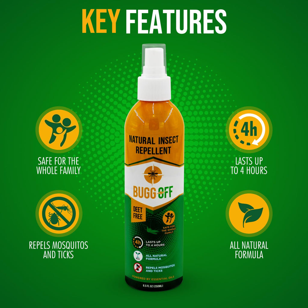 Natrual Mosquito, Gnats & Tick Spray Repellent, 8.5 FL OZ (250ml) Deet Free, Made with Essential Oils, Lasts up to 4 Hours Original (1, 1.7Oz)