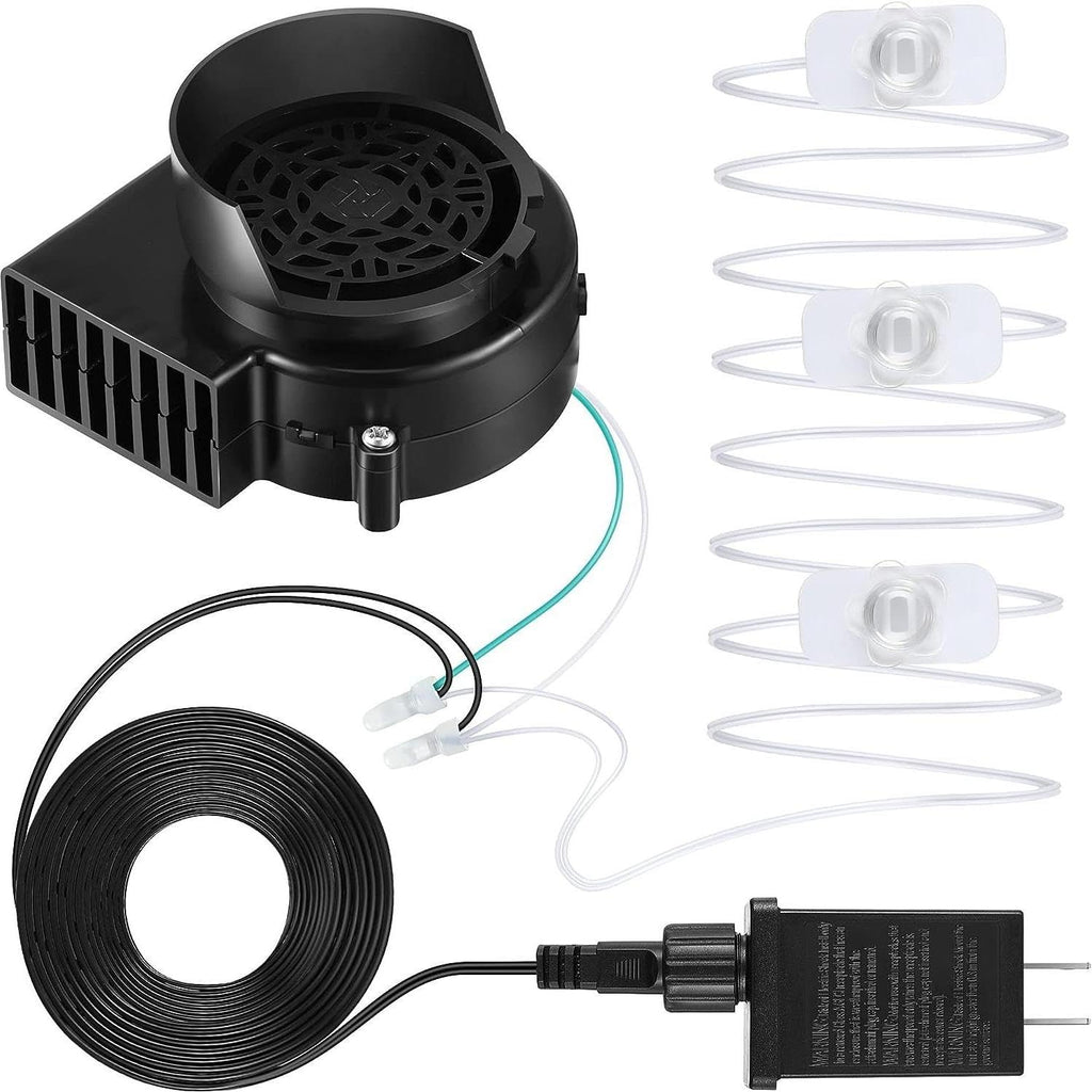 Hiboom Replacement Fan Blower, 12V 1.2A Mini Air Blower with 3 LED Light String for Inflatables Indoor Outdoor, 12V 1.5A Adapter for Christmas Xmas Holiday Inflatables Fan Blower (1 Set)