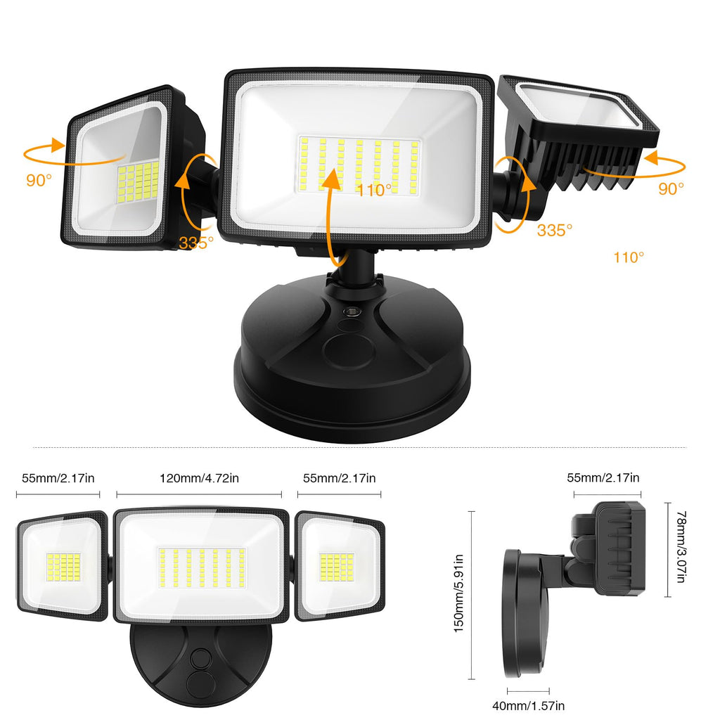 Onforu 75W Flood Lights Outdoor, 7000LM Brightness Security Lights Switch Controlled, 3 Adjustable Heads, IP65 Waterproof, 6500K Wall Mount Exterior LED Flood Light