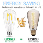 GvvooHome Edison Bulbs, E26 LED Bulb 60 watt Equivalent, Non-Dimmable, 4000K Daylight White, ST58 Vintage Light Bulbs, 90+ CRI, 6W 600LM, E26 Medium Base, Clear Glass, 6 Pack