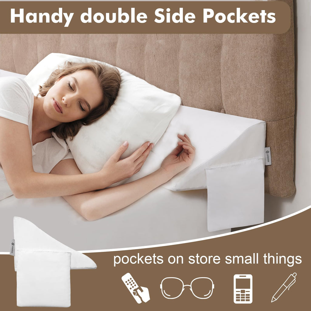 Vekkia King Size Bed Wedge Pillow for Headboard, Mattress Gap Filler,Bed Gap Filler,Triangle Bloster Pillow Close Bed Gap (0-4.5") Between Your Headboard and Mattress, White