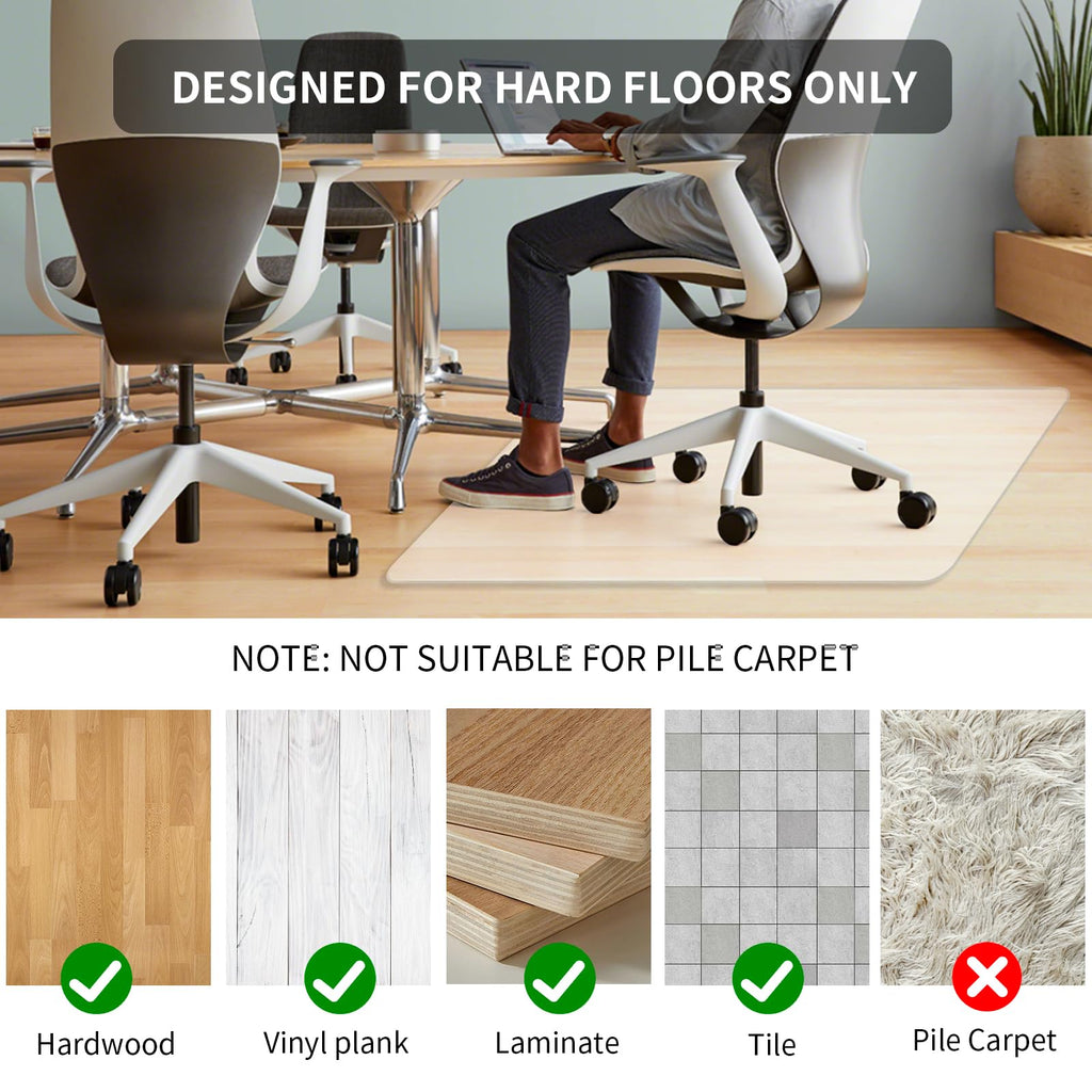 Clear Chair Mat for Hardwood Floors, 48" x 36" PVC Office Floor Protector, Heavy Duty Anti-Slip Mat for Rolling Chairs, Easy to Clean, for Home, Office, Gaming