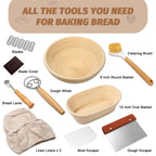 Sourdough Proofing Basket Gift Set, 9" Round and 10" Oval Banneton Bread Baking Supplies, Sourdough Baskets with Bread Lame, Danish Whish, Bowl Scraper, Sourdough Scraper, and Linen Liners