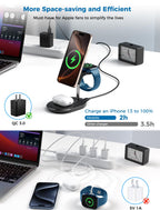 Hevanto 3 in 1 Wireless Charging Station for Apple MagSafe Charger, 15W Fast Qi-Certified Magnetic Mag-Safe Charger Stand for iPhone 16 15 14 13 12 Apple Watch AirPods, Adjustable Angle,Gifts for Men